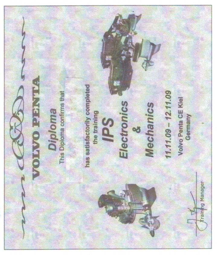 Volvo Penta IPS training certifacate