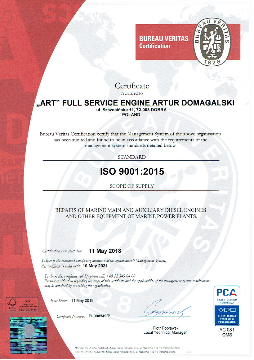 ISO 9001:2015 certificate